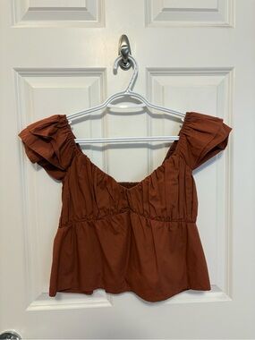 Women's Rust Ruffle Sleeve Peplum Top